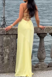 Sexy Solid Color Sling Backless Lace up Girdle Dress
