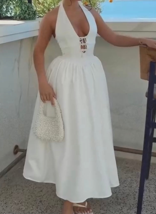 Halter Bow Deep V-neck Backless Sexy Tulle Tutu Dress