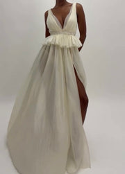 Halter Deep V Micro Transparent Bare Back Sexy Elegant Pleated Mesh Dress