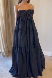 Sexy Tube Top Bow Pleated Backless Dress