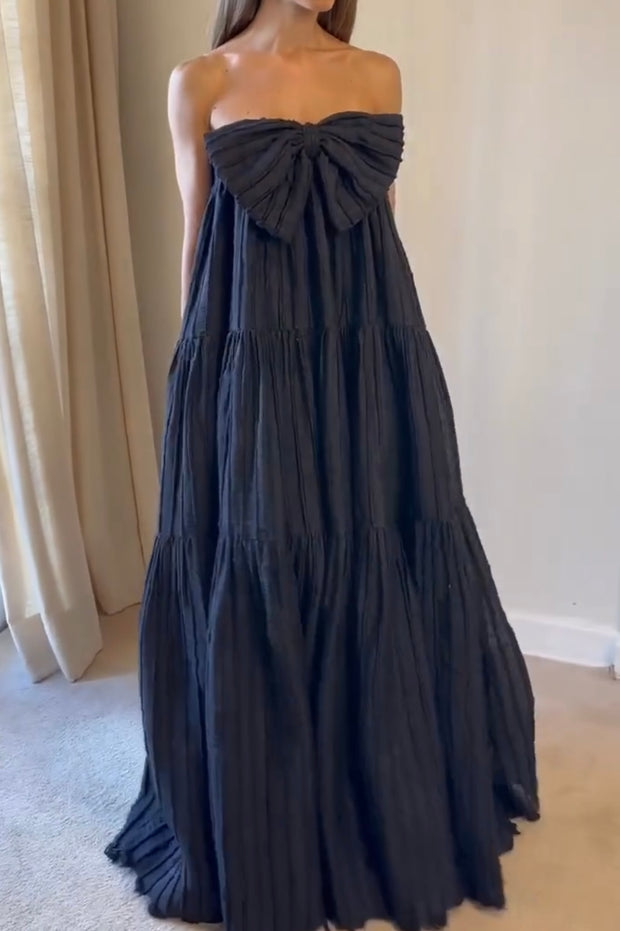 Sexy Tube Top Bow Pleated Backless Dress