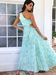 Full Size Single Shoulder Pleated Midi Dress Plus Size
