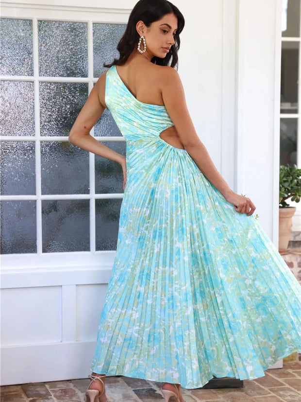 Full Size Single Shoulder Pleated Midi Dress Plus Size