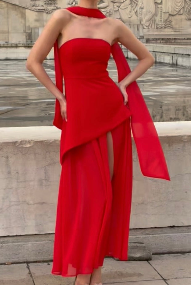Tube Top Pure Color Split Sexy Backless High Slit Dress