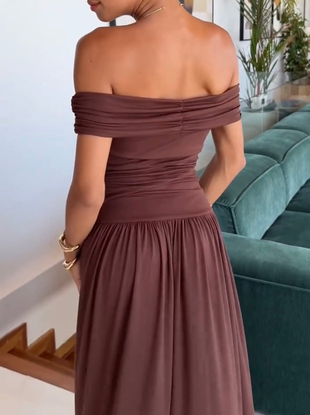 Solid Color off-Shoulder Elegant Shoulder-Baring Bandeau Slim-Fit Long Dress