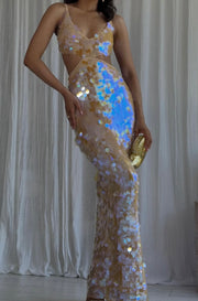 Sexy Temperament Hollow-out Camisole Sequined Sheath Dress