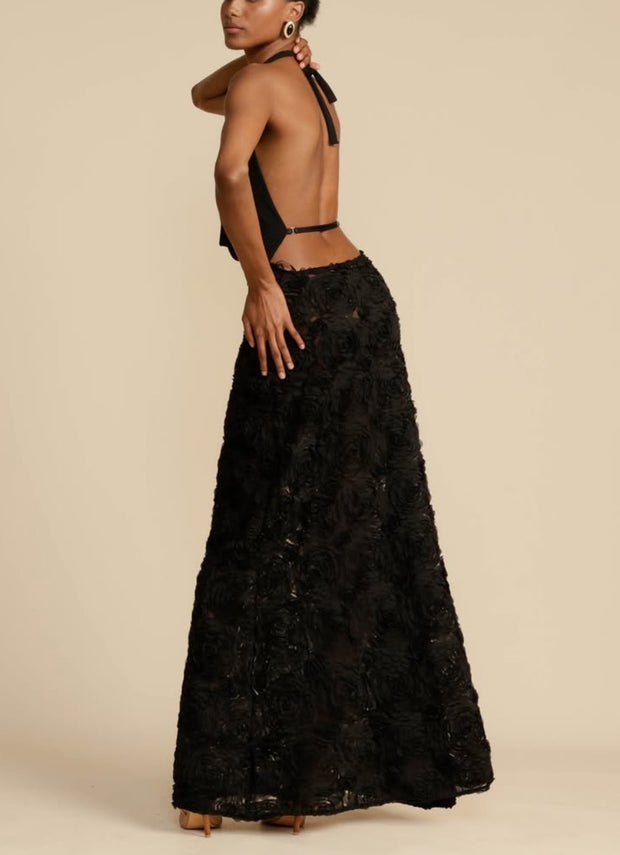 Fashion Hot Girl Sexy Three-Dimensional Flower Backless Pleated Halter Dress