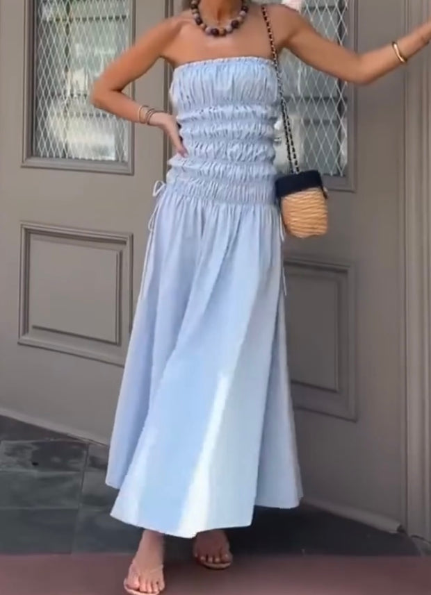 Sexy Tube Top Pleated Waist Dress