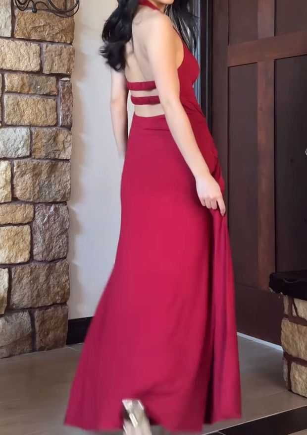 Sexy Slim Fit Waist V-neck Halter Split Dress