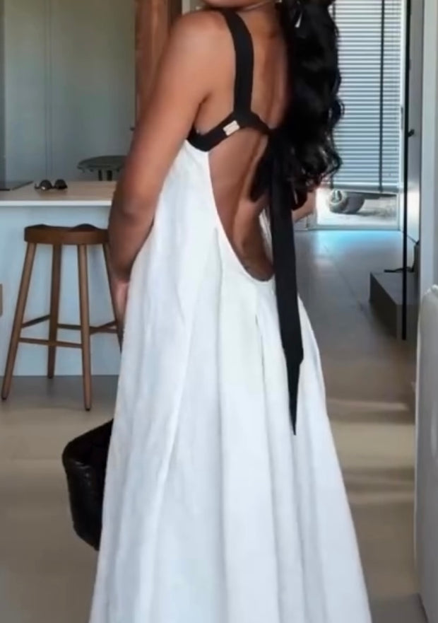 Fashion Back Bow Color Matching Sling Dress
