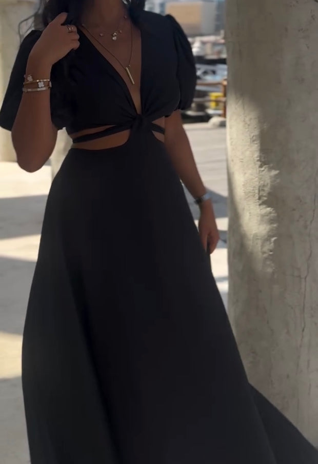 Sexy Short Sleeve V-neck Hollow Dress