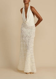 Fashion Hot Girl Sexy Three-Dimensional Flower Backless Pleated Halter Dress