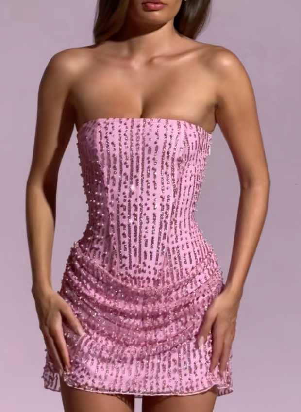 Pink Bra Beads Temperament Dress