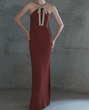 Sexy Lace-up off-the-Shoulder Contrast Color Dress