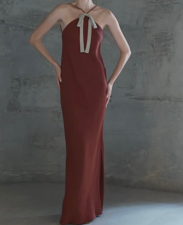 Sexy Lace-up off-the-Shoulder Contrast Color Dress