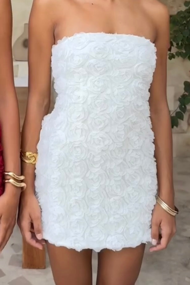off-Shoulder Tube Top Sexy Three-Dimensional Flower Sheath Dress