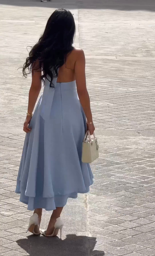 Fashion Halter Backless Pure Color Ruffles Large Swing Dress