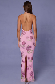 Sexy Deep V Printing Backless Slit Dress