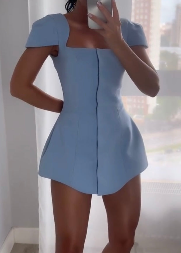 Fashion Style Temperament Short Sleeve Square Collar Vest a Swing Mini Dress