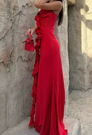 Fashionable Elegant Slim-Fit Flower Ribbon Satin Sling Dress