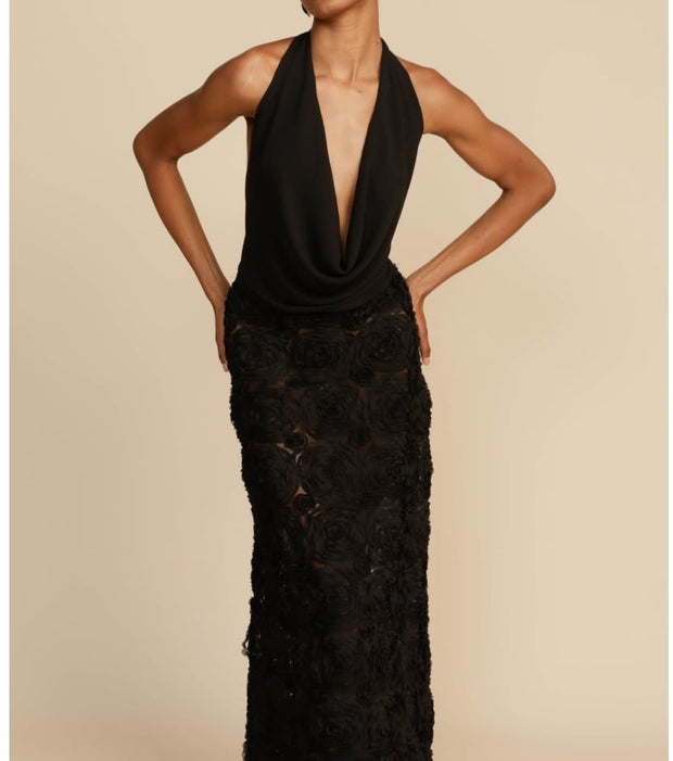 Fashion Hot Girl Sexy Three-Dimensional Flower Backless Pleated Halter Dress