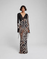 Sexy Slim-Fit Low-Cut Black and White Zebra Print Chiffon Dress