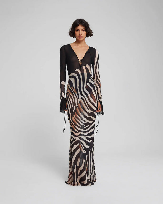 Sexy Slim-Fit Low-Cut Black and White Zebra Print Chiffon Dress