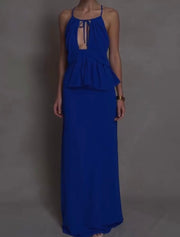 Sexy Halter Hollow Sleeveless Patchwork Long Dress