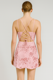 Sleeveless Sling Personality Embroidered Piece Beaded Back Lace-up Dress