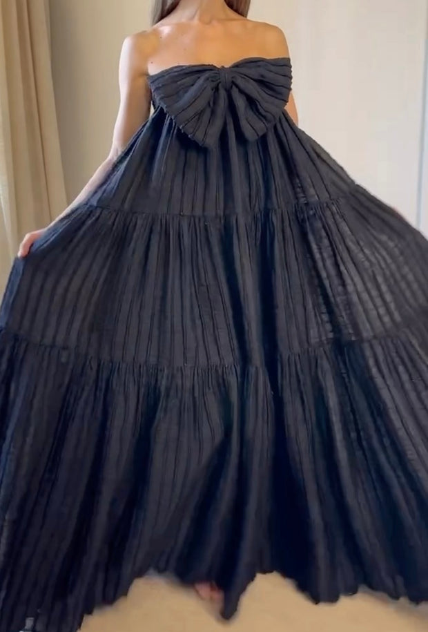 Sexy Tube Top Bow Pleated Backless Dress