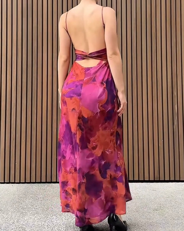 Sexy Print Sling Backless Dress