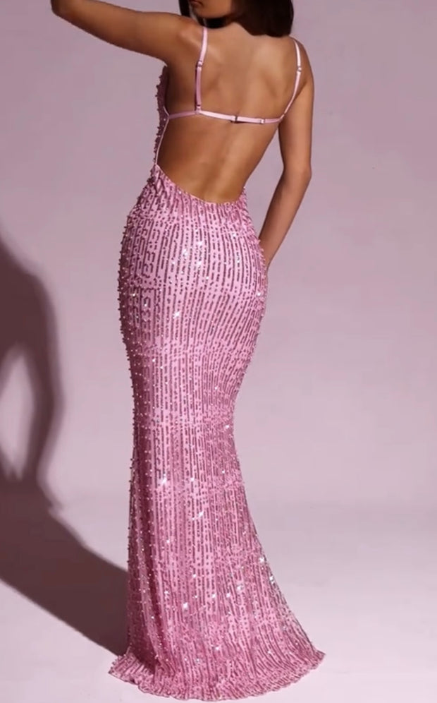 Sleeveless Camisole Gown Slim-Fit Sheath Sequined Dress