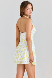 Sexy Halter Printed Deep V Short Dress