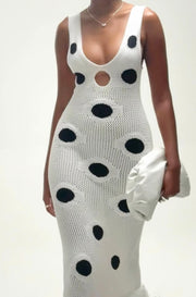 Black Polka Dot Knitted Tassel Suspender Long Skirt