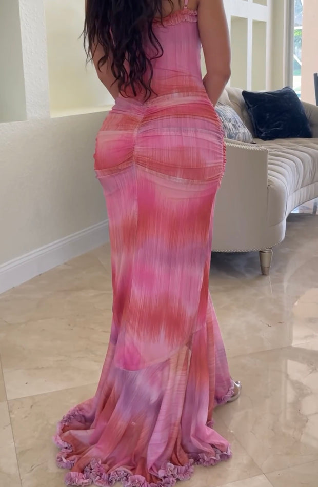 Sexy Spaghetti-Strap Ruffle Ruffle Hip Dress