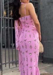 Sexy Pink Floral Swing Collar Dress
