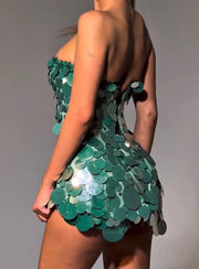 Sexy Tube Top Beaded Sequins Mini Skirt