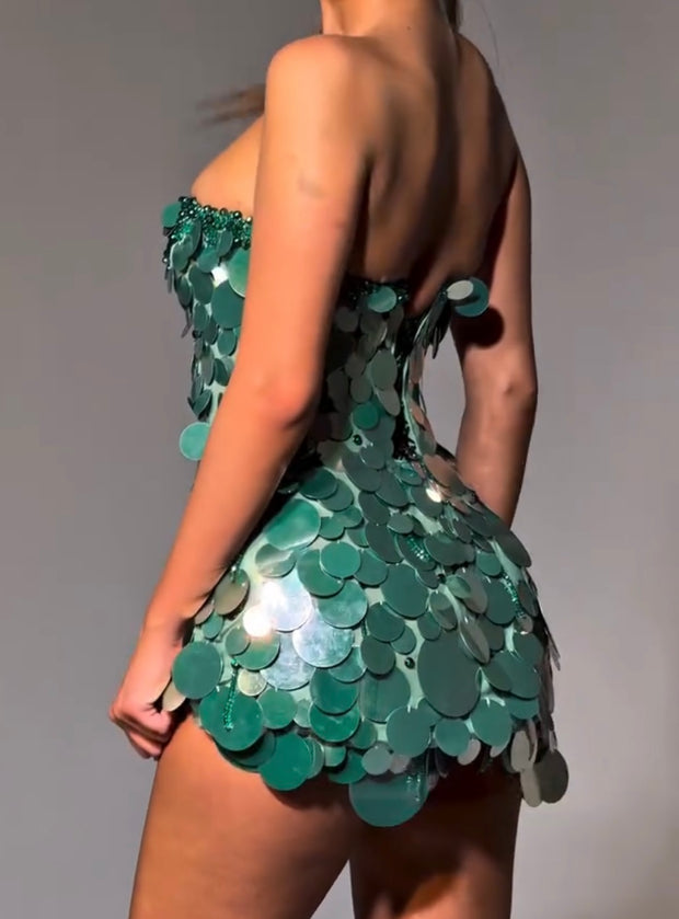 Sexy Tube Top Beaded Sequins Mini Skirt