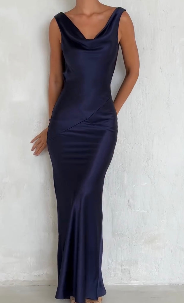 Elegant High-Grade Satin Slim-Fit Sheath Backless Dress