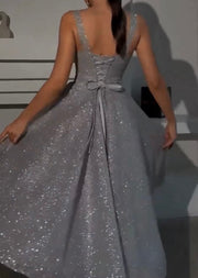 Shoulder Strap Tulle Mid-Length Dress