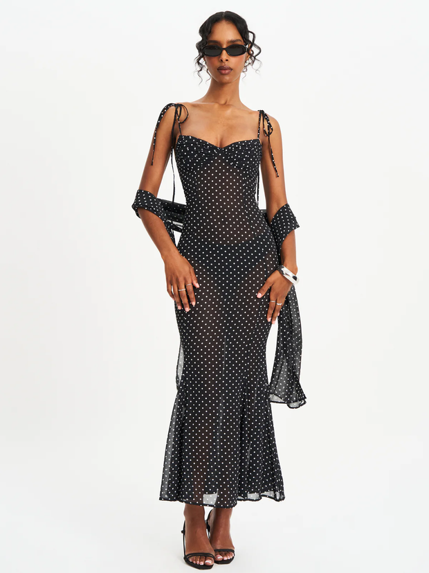 Sexy Sling Polka Dot See-through Party Dress