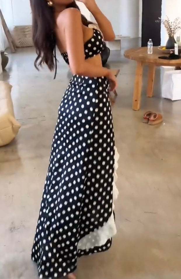 Sexy Halter Chest-Wrapped Midriff Outfit Three-Dimensional Flower Dress Suit