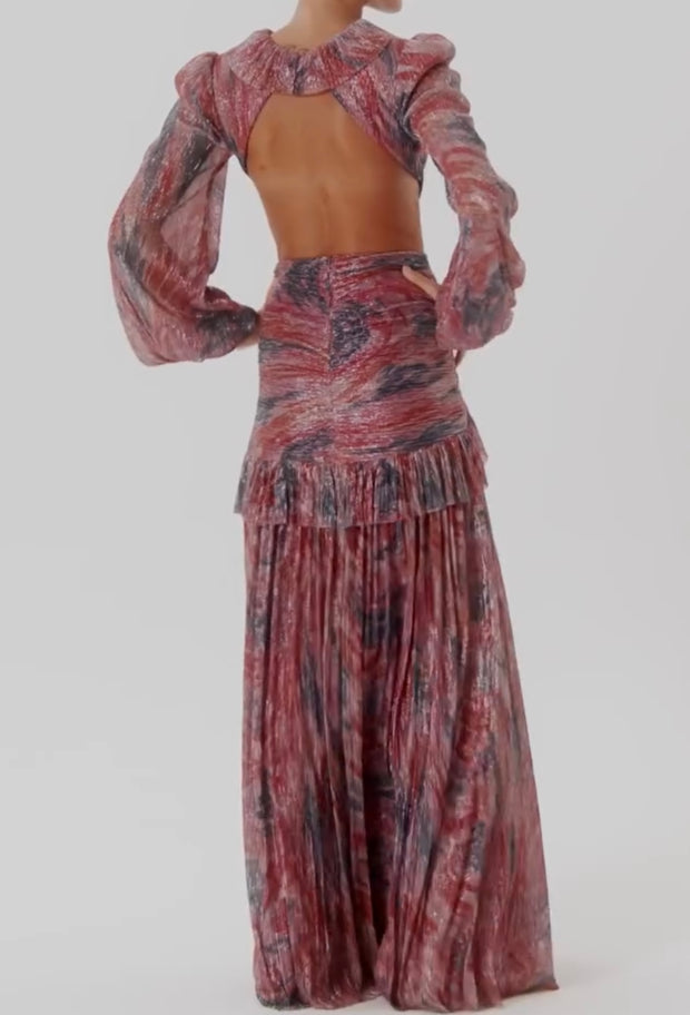 Long Sleeve High Waist Print Banquet Dress