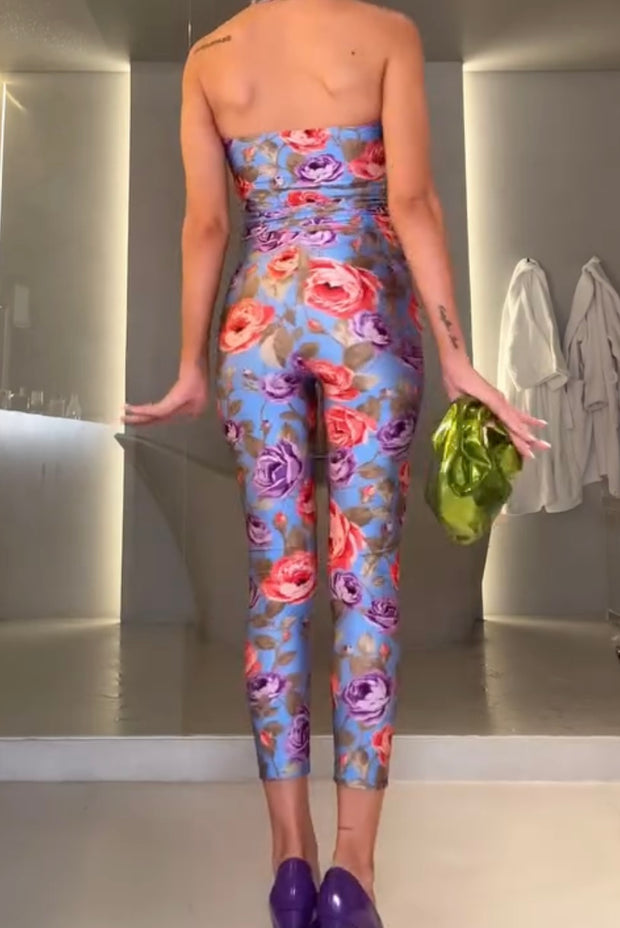 Sexy Tight Halterneck Printed Jumpsuit