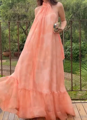 Halter Sleeveless Swing Ruffled Dress