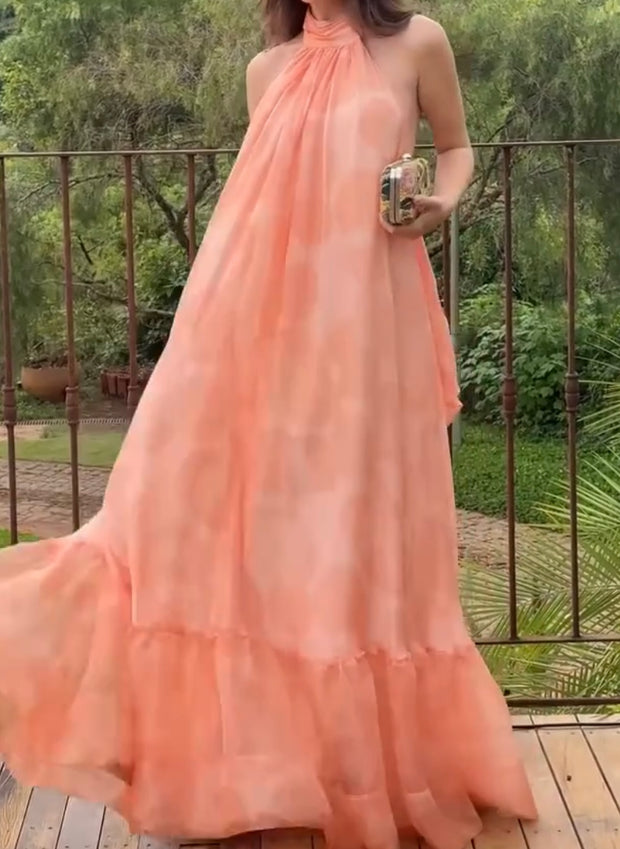Halter Sleeveless Swing Ruffled Dress