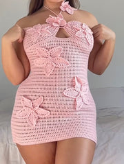 Sexy Halter Knitted Three-Dimensional Flower Dress