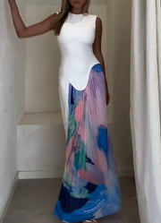 Elegant round Neck Stitching Mesh Dress