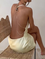 Sexy Halter Metal Chain Bare Back Dress