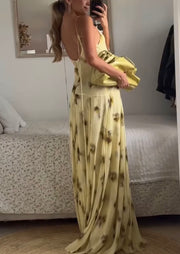 Sexy V-neck Sleeveless Backless Print Long Dress
